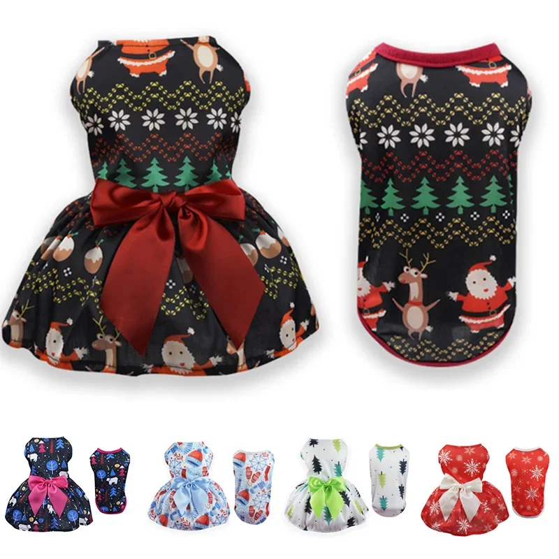 Christmas Dog Clothes Dog Dress Xmas Clothes Winter Cosplay Cat Pet Cute Printed Skirt Fancy Princess Puppy Dress Pet Clothing