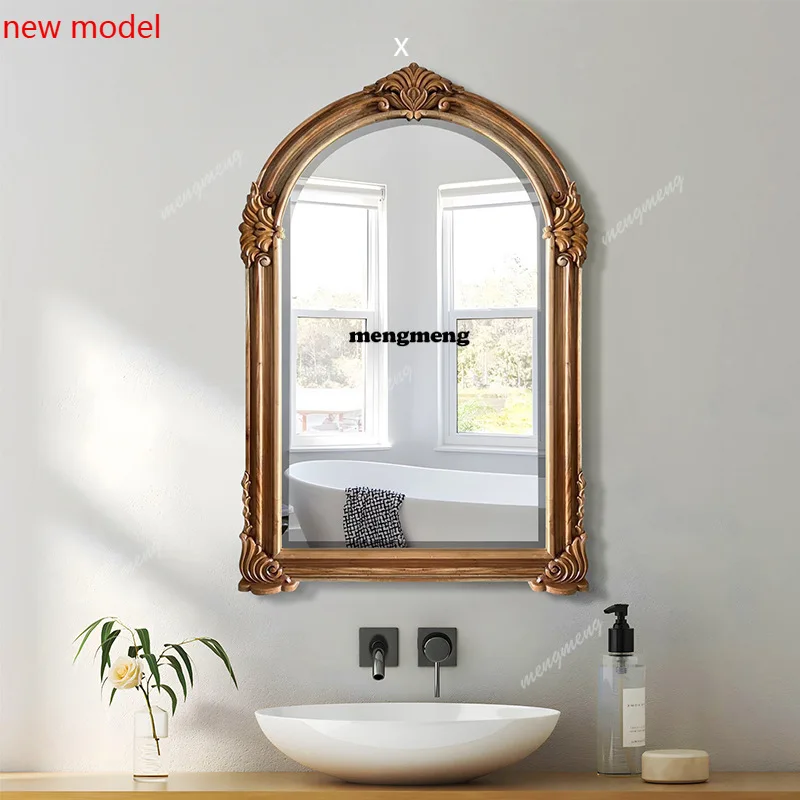 H134 French vintage carved wall hanging makeup mirror home living room entrance decoration mirror bedroom bathroom dressing mirr