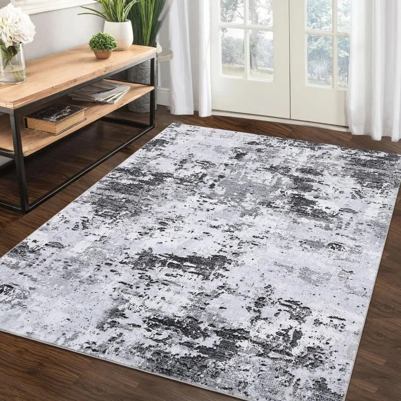 Distressed Area Rug Non Slip Carpet Abstract Pattern, for Living Room, Bedroom, Entryway, Easy Care Decor, Machine Washable