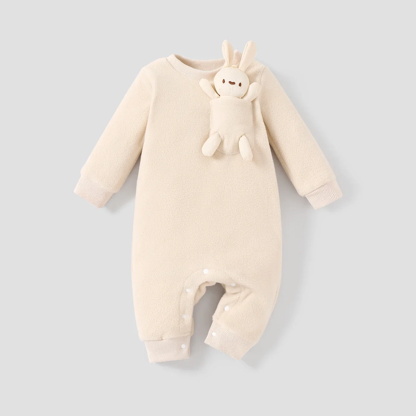 PatPat Baby Girl/Boy Hyper-Tactile 3D Rabbit Pattern Long Sleeve Jumpsuit Soft and Comfortable  Perfect for Outings