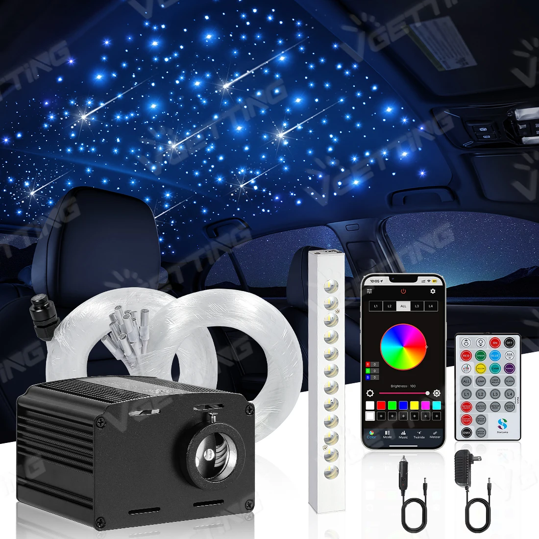 4/Single Port Twinkle RGBW Meteor Starry Sky Light Space Mood Car Roof Shooting Star Lamp LED with APP Music Remote Control 32W