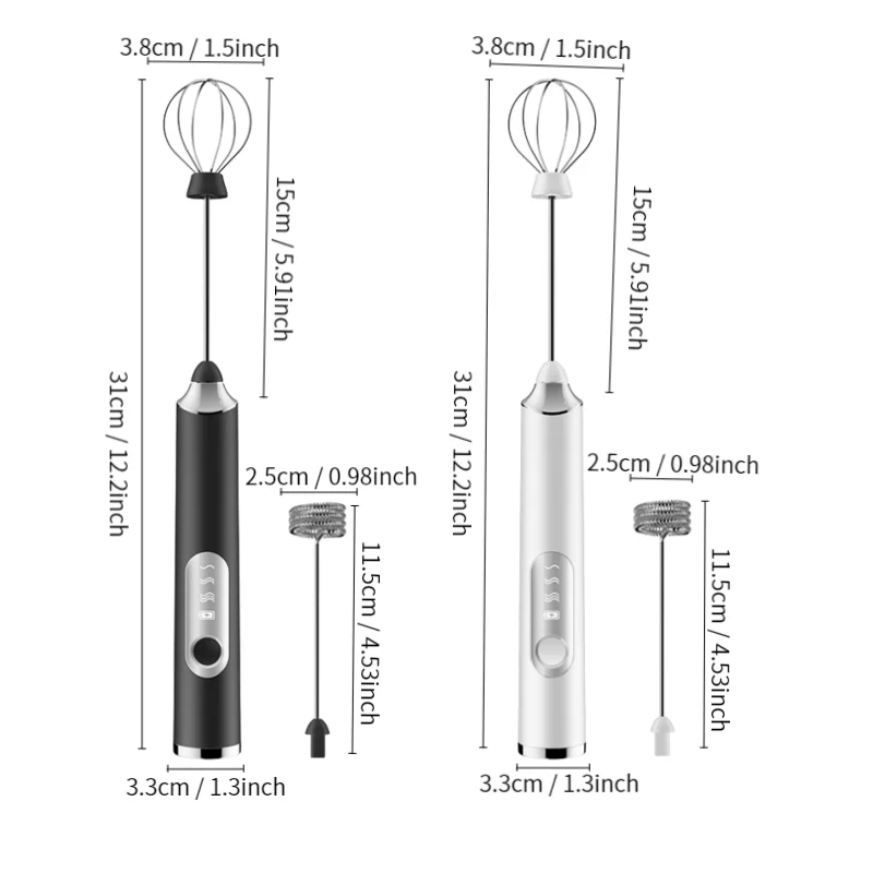 Milk Frother Rechargeable Handheld Electric Whisk Coffee Frother Mixer with 3 Stainless whisks 3 Speed Adjustable Foam Maker Ble