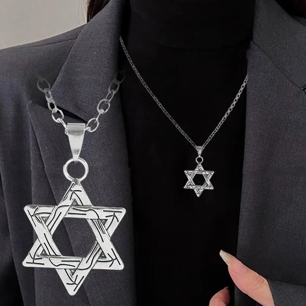 Fashion Hexagram Necklace Pendant Men Hip Hop Punk Geometric Pendant Necklace for Men Retro Punk Jewelry Hexagon Choker Nec L1C8