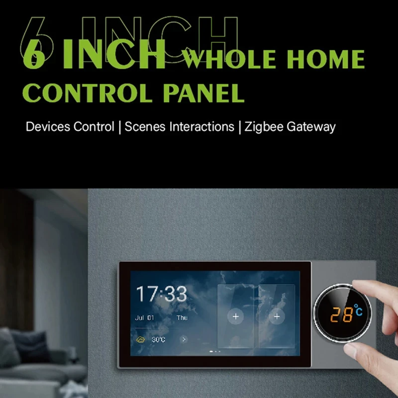 Smart Tuya Control Panel 6-inch Smart Home Multi-functional Touch Screen in-wall Central Control for Intelligent Device Scene