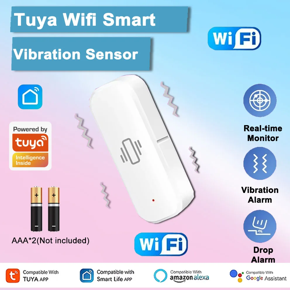 

Tuya WiFi Smart Vibration Sensor Wireless Smart Home Security Device - Real-Time Monitor Vibration/Shock/Drop Alarm | Smart Life