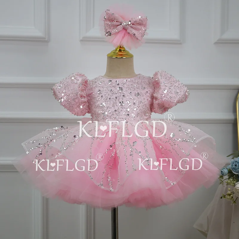 KLFLGD Light luxury and elegant girls party dress sequin beauty pageant princess dress dress ball tutu first birthday dress