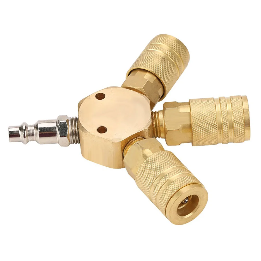 Air Compressor Fitting 3-Way Air Manifold High Erosion Resistance Industrial Interchange Couplers Quick Connection Couplers