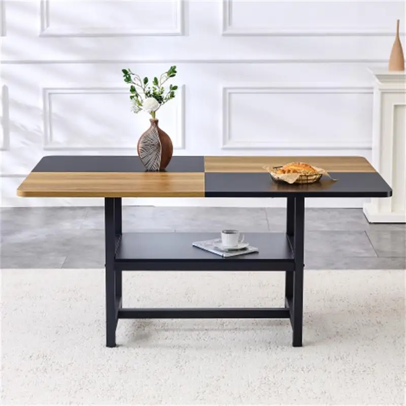 Rechteckiger Esstisch im Industriedesign, 160x90x76 cm, für 4-6 Personen, braun/schwarz, mit multifunktionalem Abstellregal, für Wohnzimmer, Küche & Essbereich.