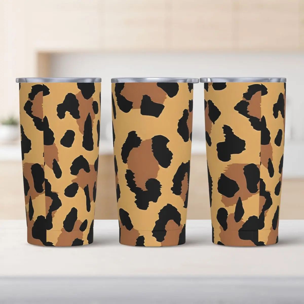 

Brown Leopard Pattern Tumbler Hot Drinks Water Bottle Leakproof Stainless Steel Thermal Mug Custom DIY Camping Car Mugs