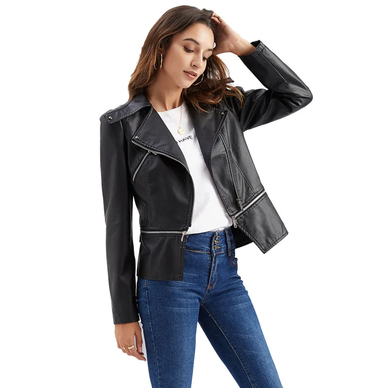 Women Leather Jacket 2026 New Spring Slim Coat Zipper Removable Hem Casual Jacket Ladies Fashion Overcoat Female Clothes WF265