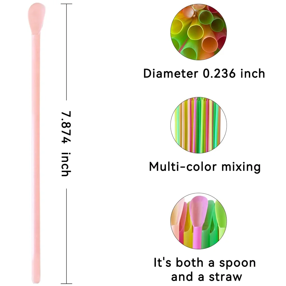 100-2000Pcs Biodegradable Reusable Milkshake Smoothie Spoon Drinking Straw for Party Bar Birthday Supplies