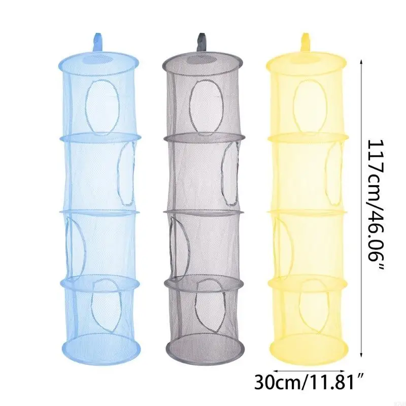 97QD Pendure malha malha Organizador Bag dobrável Brinquedo Espaço Economizador 4 Níveis para Crustão para Crianças x