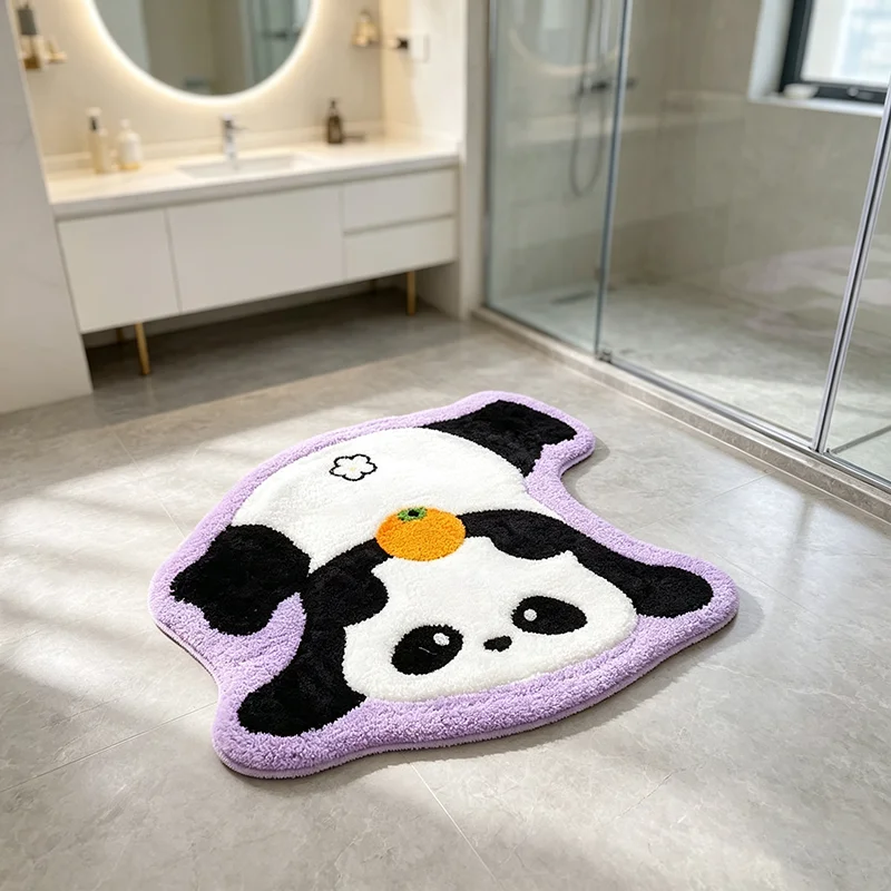 Tapis en forme de panda mignon VIKAMA, tapis de sol en fausse laine douce pour chambre d'enfant, design antidérapant et confortable avec motif planète
