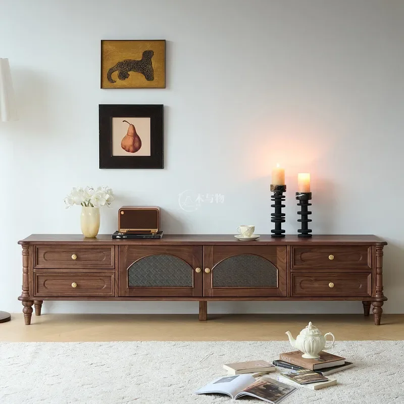 For North American Black Walnut Solid Wood TV Cabinet American Antique Retro Audio Visual Locker Living Room Furniture