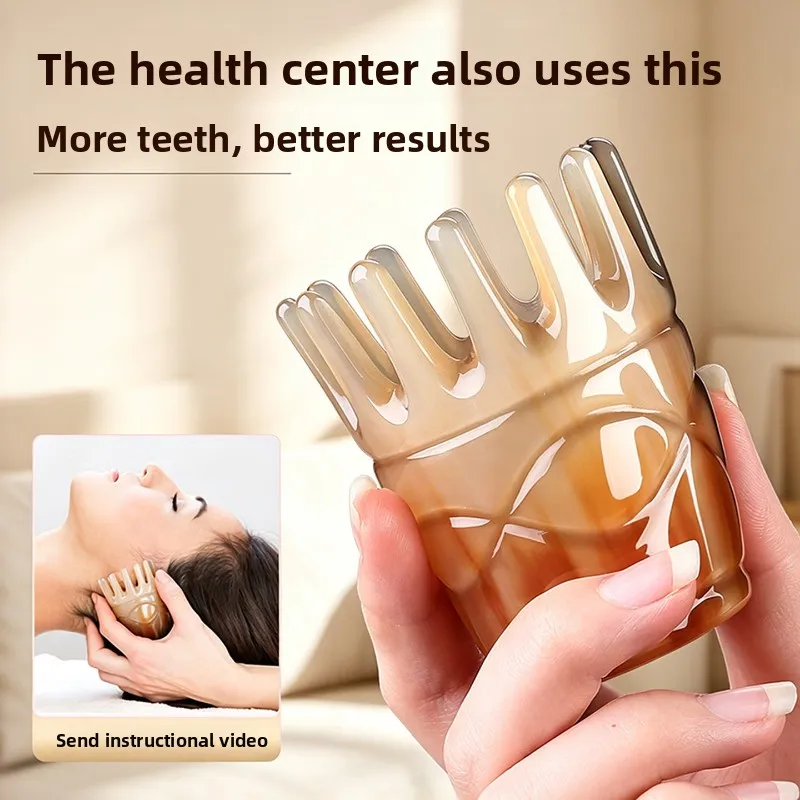 Natural Horn Cylindrical Scalp Massage Brush Thick Rounded Polished Head Massage Comb for Men Women Home Grooming 소뿔 마사지 빗