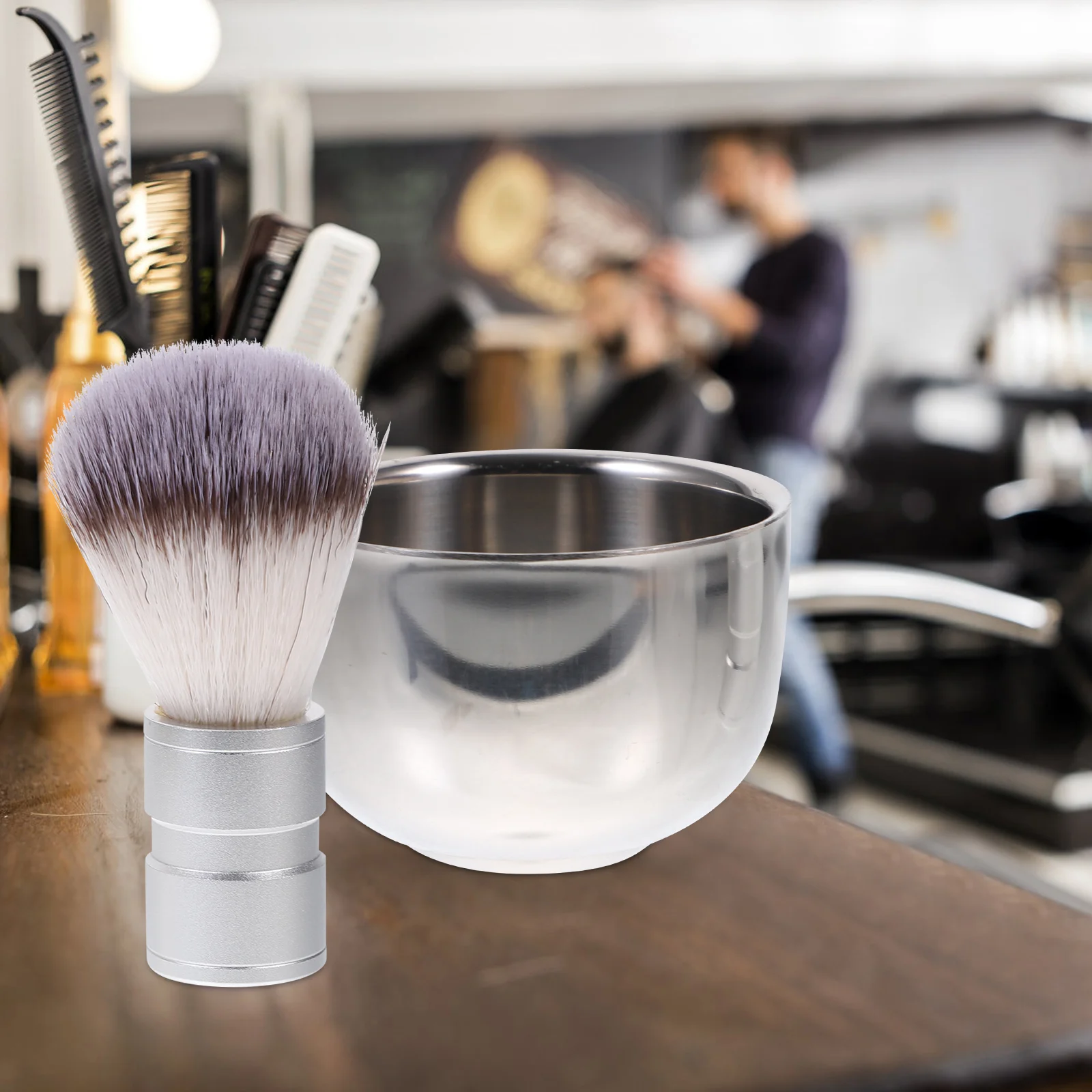 Manual Shaving Badger Brush Nylon Hair Stainless Steel Cream and Bowl Heat Insulation Mug