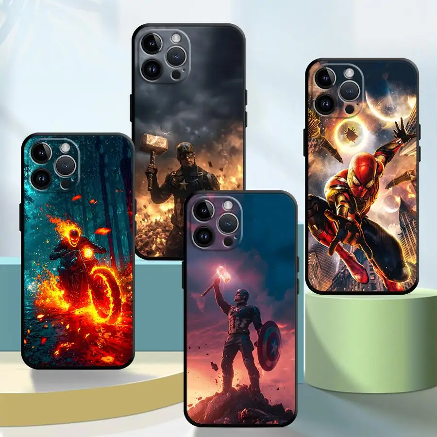 Custodia morbida nera per iPhone XR 17Air 15 16 14 Plus XS Max 13 12 11 17 Pro Max 7 8 Marvel Cool Avenger
