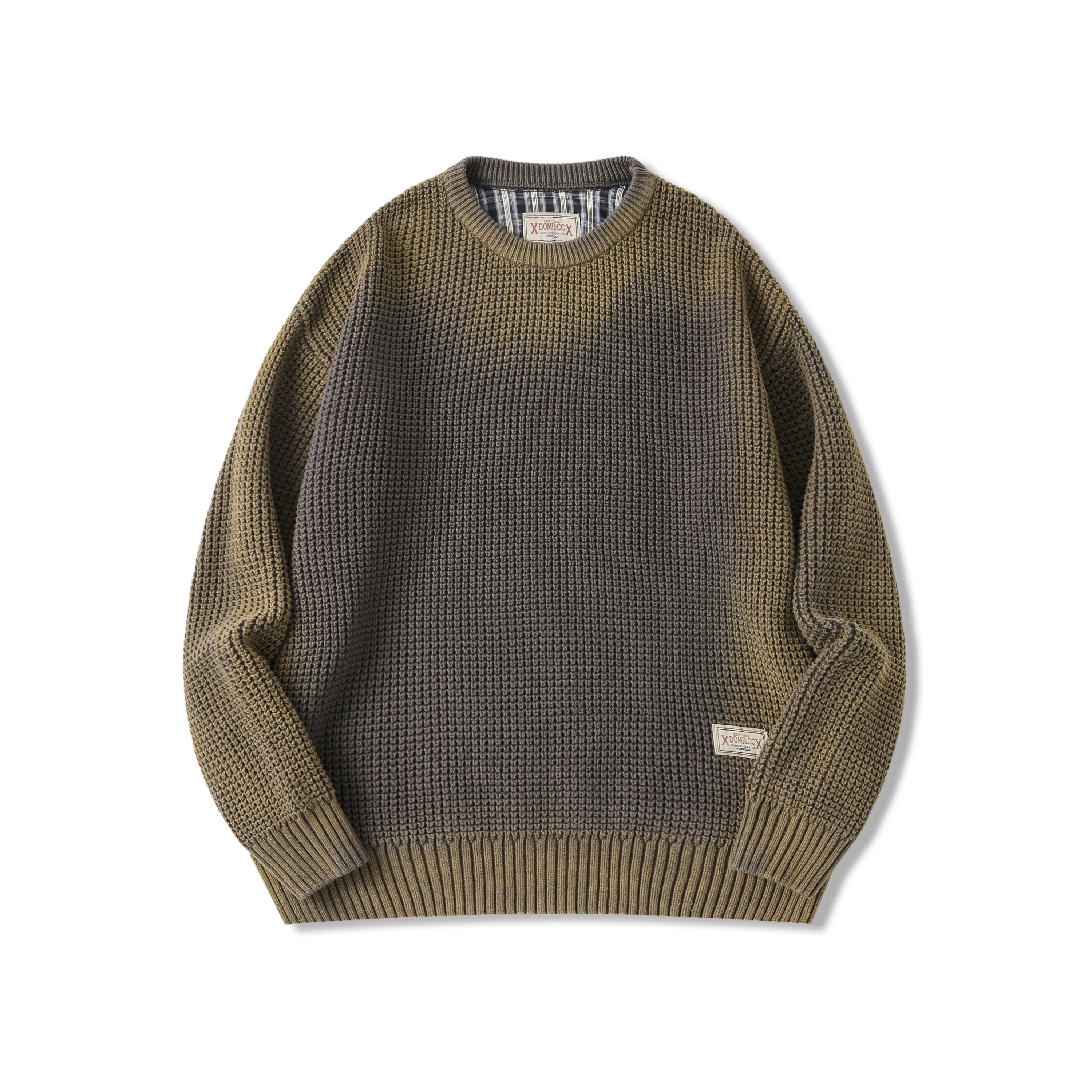 American Fashion Retro Round Neck Sweater Men's Gradient Knitted Sweater Pullovers Plus Size Loose Autumn Winter Tops American