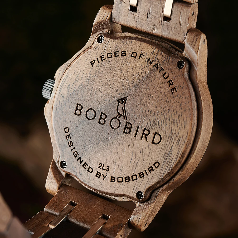 BOBO BIRD Genuine Leaf Watch Nature Wood Men's Quartz Wristwatches Leaf Dial Watch For Men Timepieces Great Gift In Wooden Box