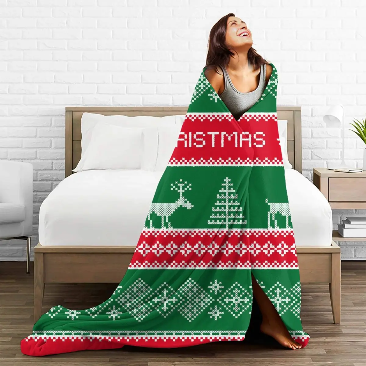 Merry Christmas Holiday Blankets Velvet Autumn/Winter Deer Santa Breathable Warm Throw Blanket for Bedding Bedroom Rug Piece