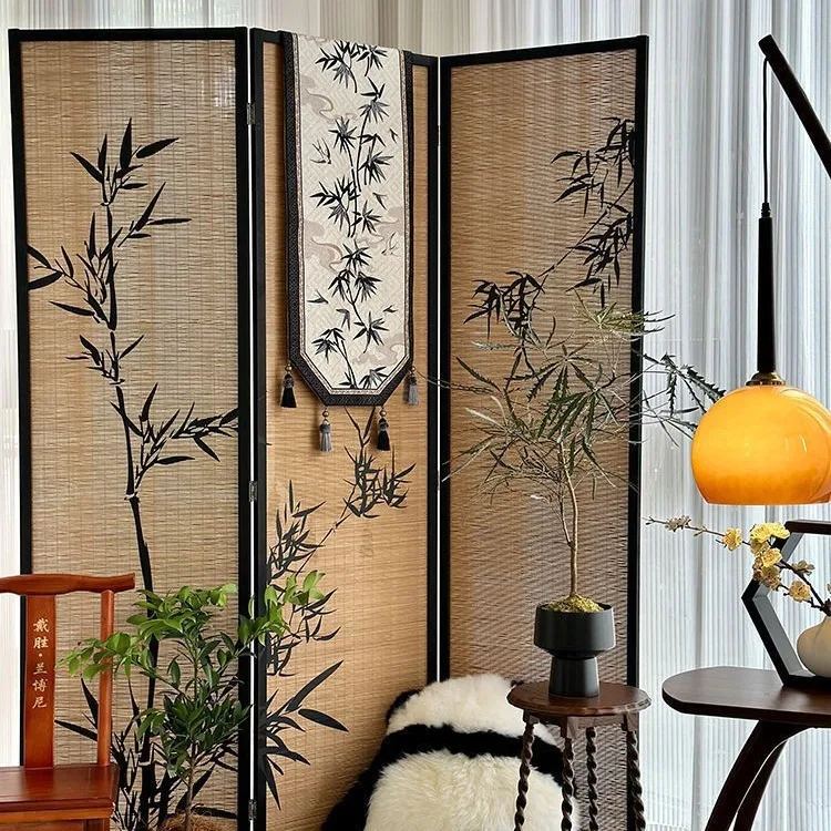 New Chinese-style partition screen teahouse national style bamboo shadow theme decorative wall background tea room bamboo enclos