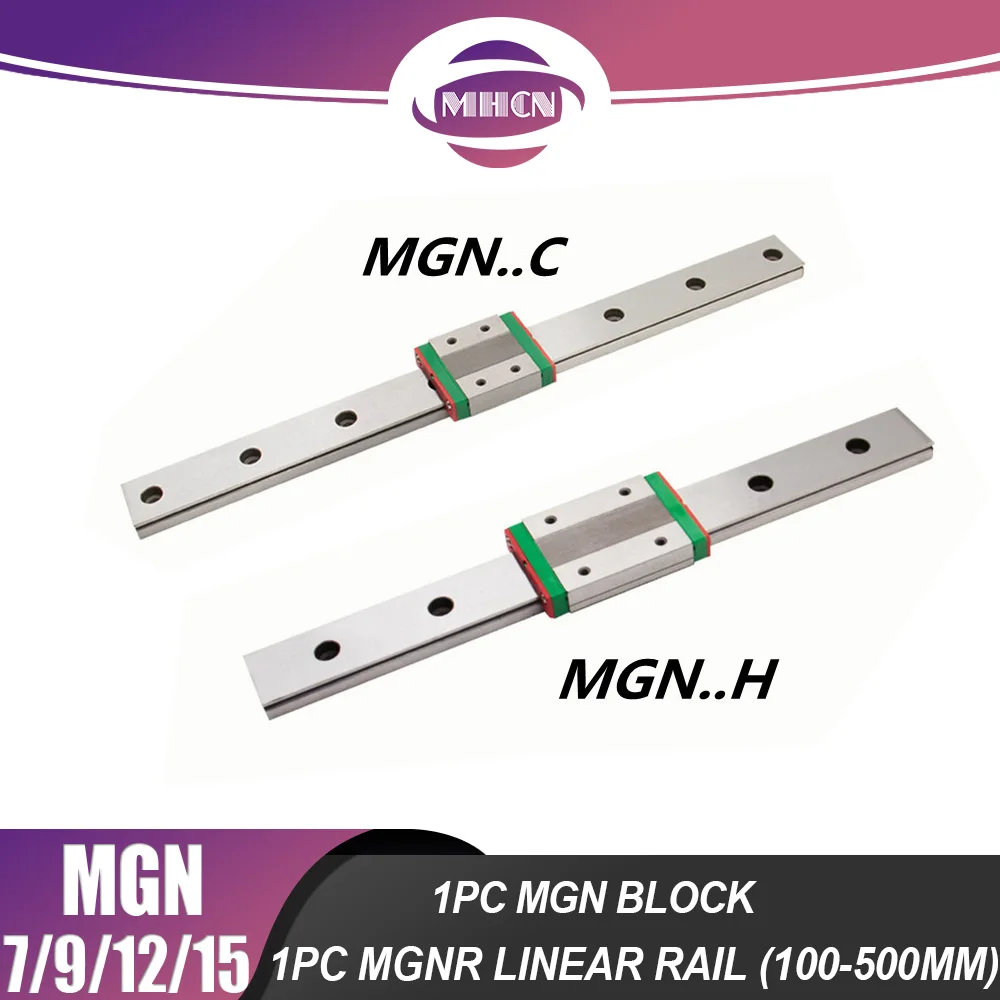 1PC MGNR Miniature Linear Rail + 1PC MGN Block Length 100-500mm MGNR7 MGNR9 MGNR12 MGNR15  for 3D Printer Part CNC Accessories