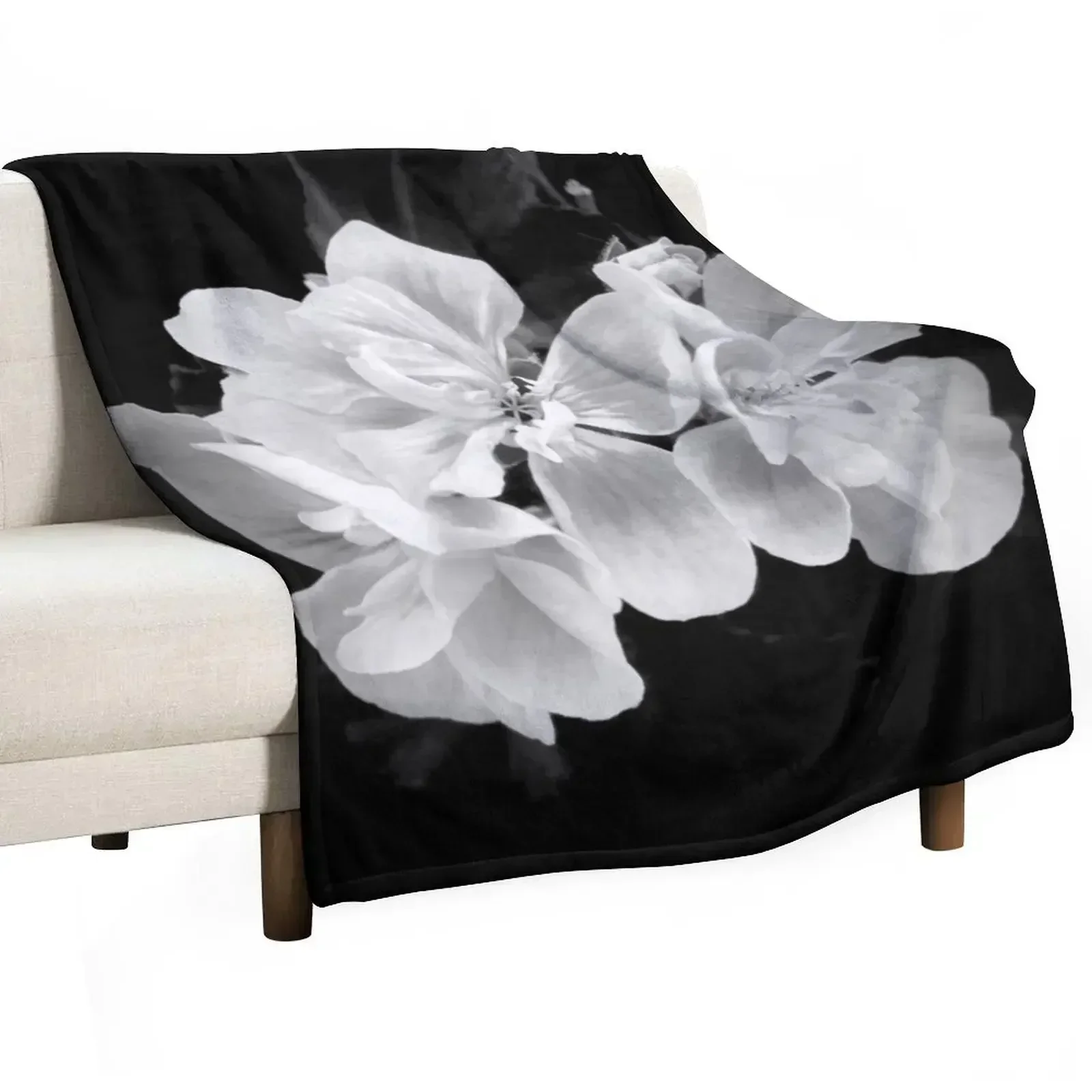 Beautiful black and white geranium flower close-up Throw Blanket Personalized Gift Giant Sofa Warm Summer Custom Blankets