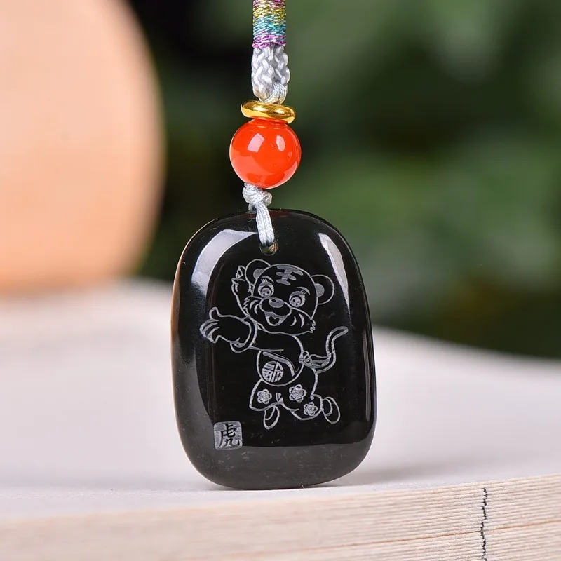 

Natural Hetian Jade Pendant Shadow Carved Tiger Jade Necklace Fashion Vintage Peaceful Jewelry for Men and Women Free Shipping