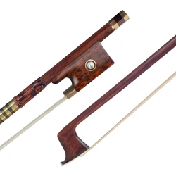 4/4 Pernambuco Violin Bow Round Stick Bow W/ Snakewood Frog Paris Eye Inlay Snake Skin Grip White Mogolia Horsehair