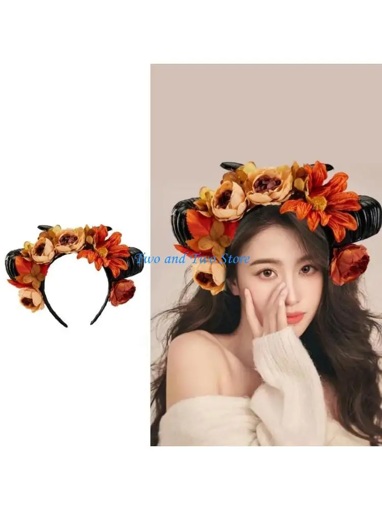 

HX6F Повязки на голову из смолы с уникальным цветочным рогом, рогами, рогами, готические головные уборы, головные уборы, для и