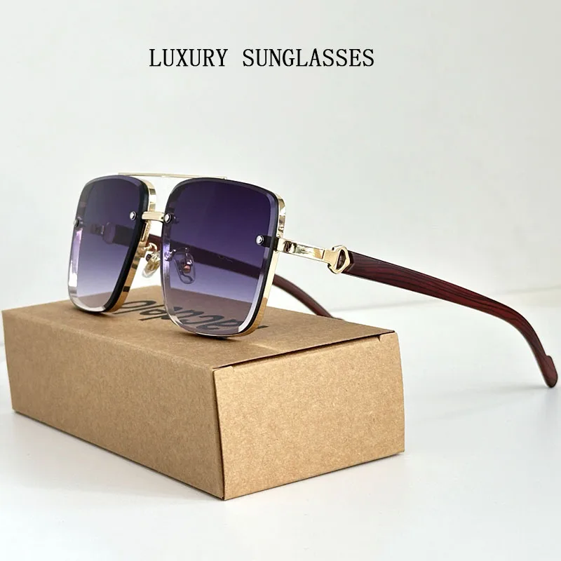 2024 Luxury Square Sunglasses For Men New Wooden Vintage Designer Fashion Glasses Sunglasses Women Vacation Gafas De Sol Hombre