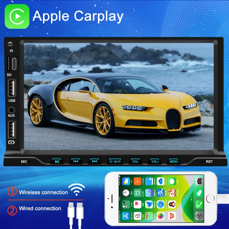 

AHOUDY 2 Din Car Strereo Radio 7INCH HD Autoradio Multimedia Carplay Player Touch Screen MP5 Radio Bluetooth USB TF FM Camera