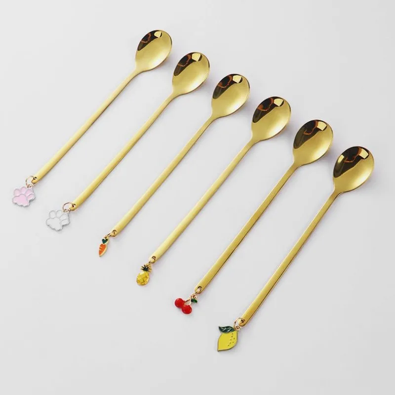 Spoon, Stainless Steel Coffee Spoon, Dessert Mixing Spoon, Cute with A High Appearance Level Golden Color view 4
