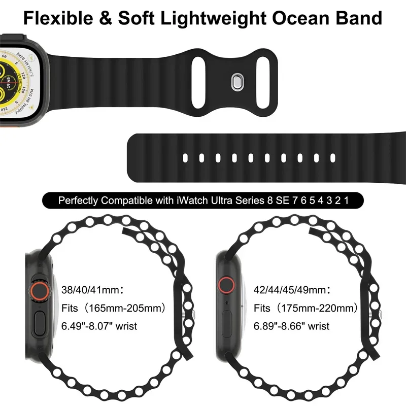 Ocean strap For Apple Watch Ultra 2 Band 49mm 9 8 7 45mm 41mm Silicone Bracelet Wristband iWatch 6 5 4 3 SE 44mm 40mm 42mm band