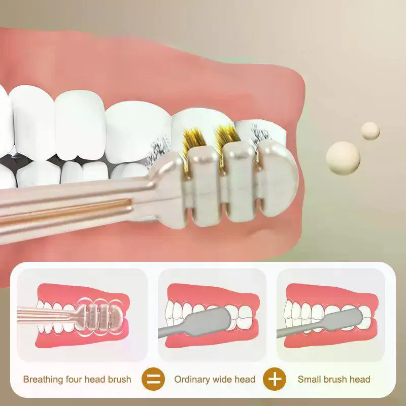 2Pcs Three Head Breathing Wide Toothbrush Mouth Clean Whitening Toothbrush Ultra-Fine Soft Hard Bristle Deep Cleaning For Adults