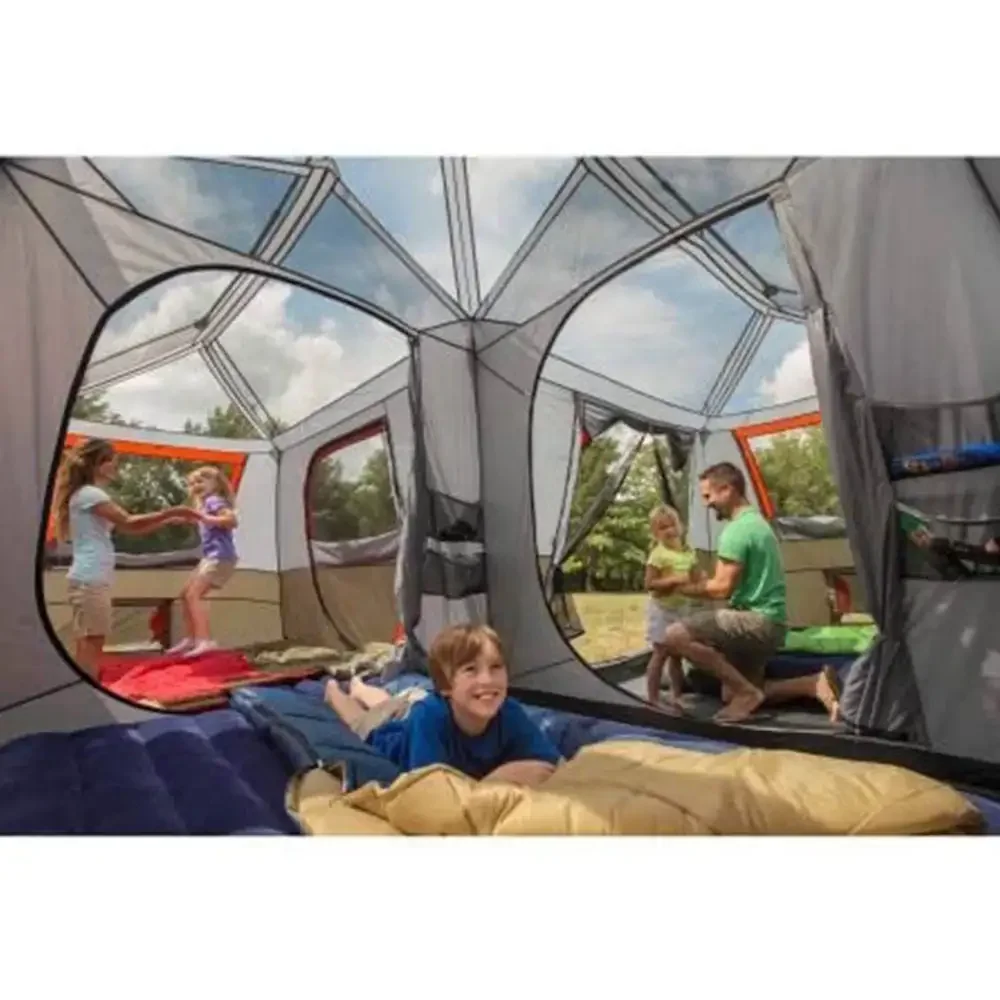 10-12 Person Automatic Outdoor Large Space Double-layer Tunnel Tent 3-bedroom Luxury Camping Tent