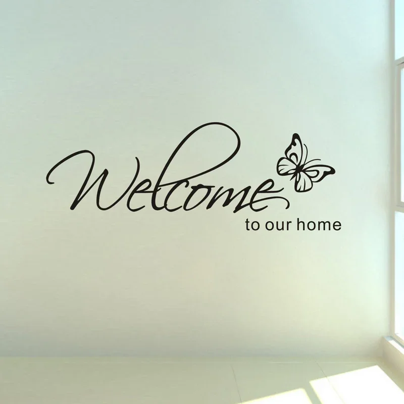 Welcome To Our Home Text Patterns Wall Sticker For Home Decor Living Room Decals Wallpaper Bedroom Decorative Butterfly Decal