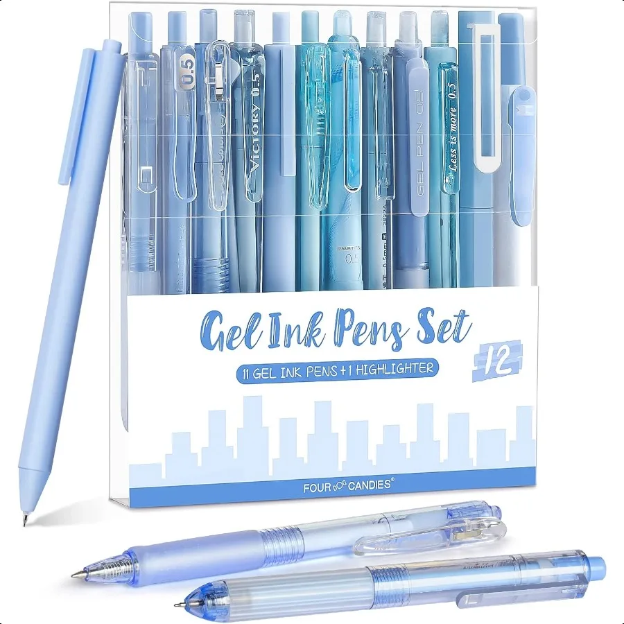 Pulpen Gel Seri Ocean Tinta Hitam Biru untuk Jurnal dengan Ujung Halus 0.5 mm, Lucu untuk Sekolah, Kantor, Estetis, Aksesoris Meja
