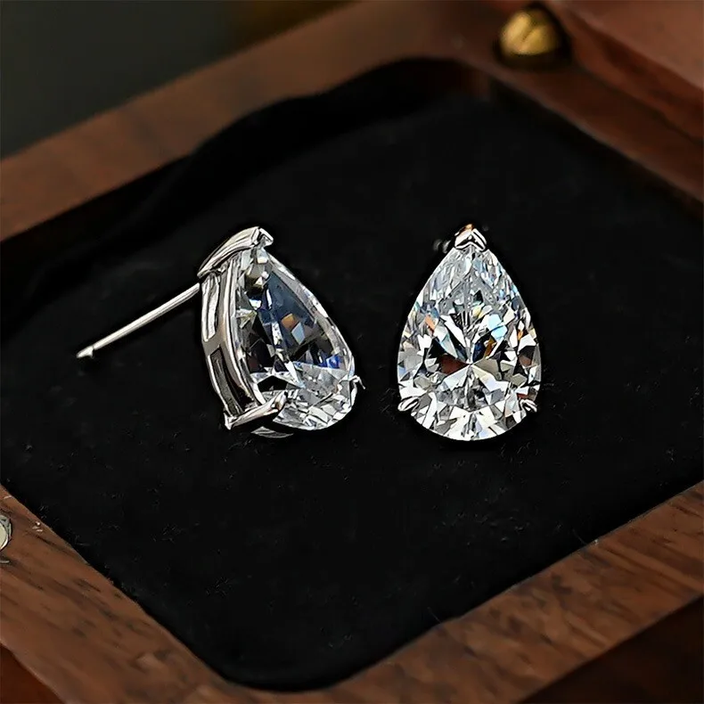 JH 1CT الكمثرى قطع مويسانيتي وأقراط للنساء تألق سوليتير مجوهرات 925 فضة هدية عيد الحب #3