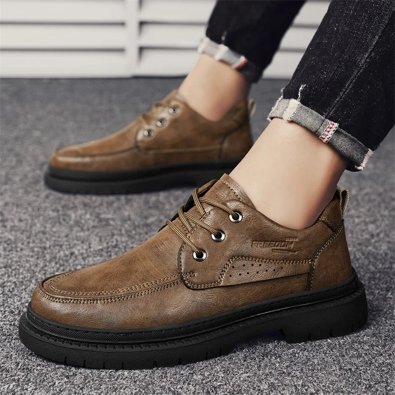 Handmade Genuine Leather Shoes Autumn Winter Vintage Style Casual Men Shoes Lace-Up Ankle Hiking Shoes Shoes for Men Men Boots
