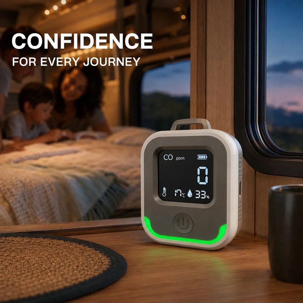 5 in 1 Portable CO Detector Carbon Monoxide Monitor 0-1000ppm with Temp Humidity Display Triple Alarm for RV Camping Home Safety