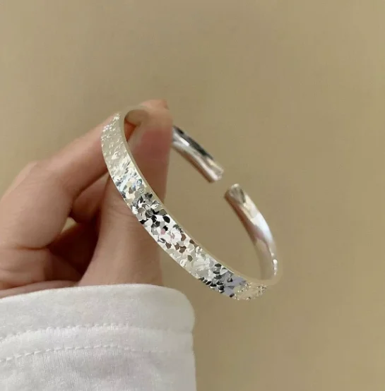 

100% solid silver bangles 999 pure silver jewelry 6mm width adjustable bangle for women