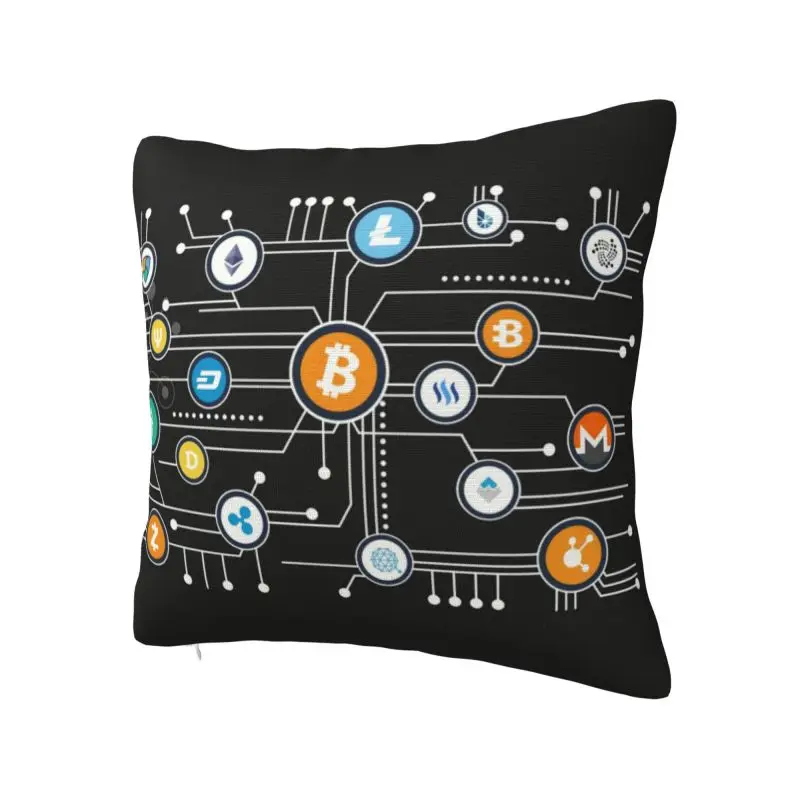 Cryptocurrency Bitcoin Altcoin Blockchain Logo Cushion Cover Ethereum Soft Modern Pillow Case