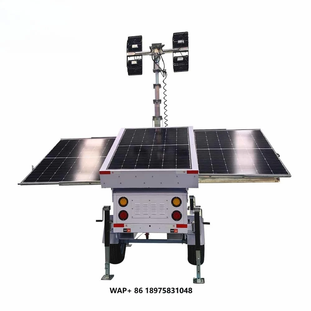Fast Delivery Green Power Solar Trailer Polycrystalline Silicon Solar Panel System MPPT Featuring Lighting Tower for Sale