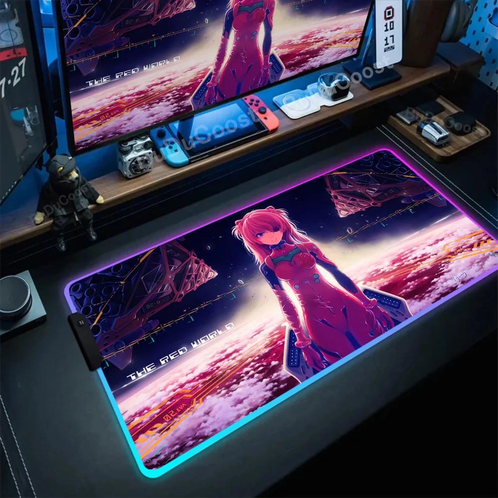 Anime Mause Gaming RGB Carpet Rubber Mat Evangelions Table Pad Kawaii Office Accessories Mouse Pad Laptops LED Backlight Cushion