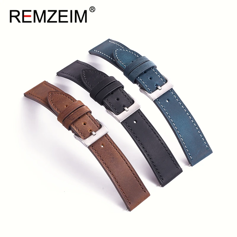 Black Blue Green Quick Release Watchband 18mm 19mm 20mm 21mm 22mm Universal Bracelet Man Women Crazy Horse Leather Watch Strap