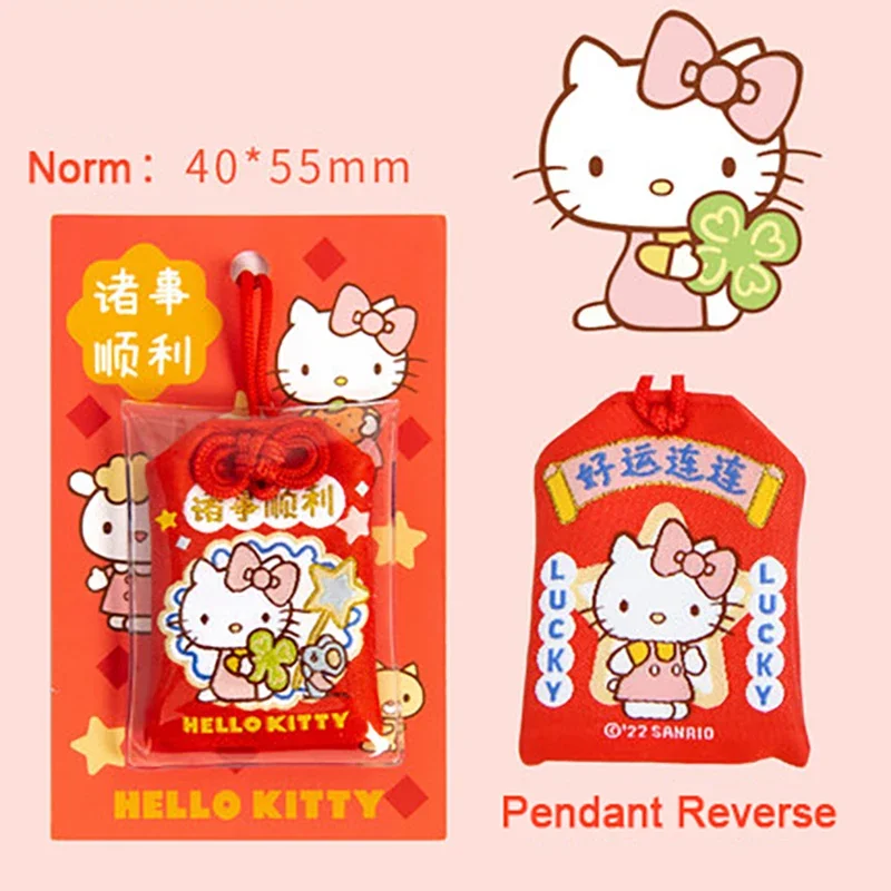 Sanrio Hello Kitty sleutelhanger hanger Kuromi Cinnamoroll zegen borduurwerk geluk beschermende tas creatieve amulet vriend cadeau