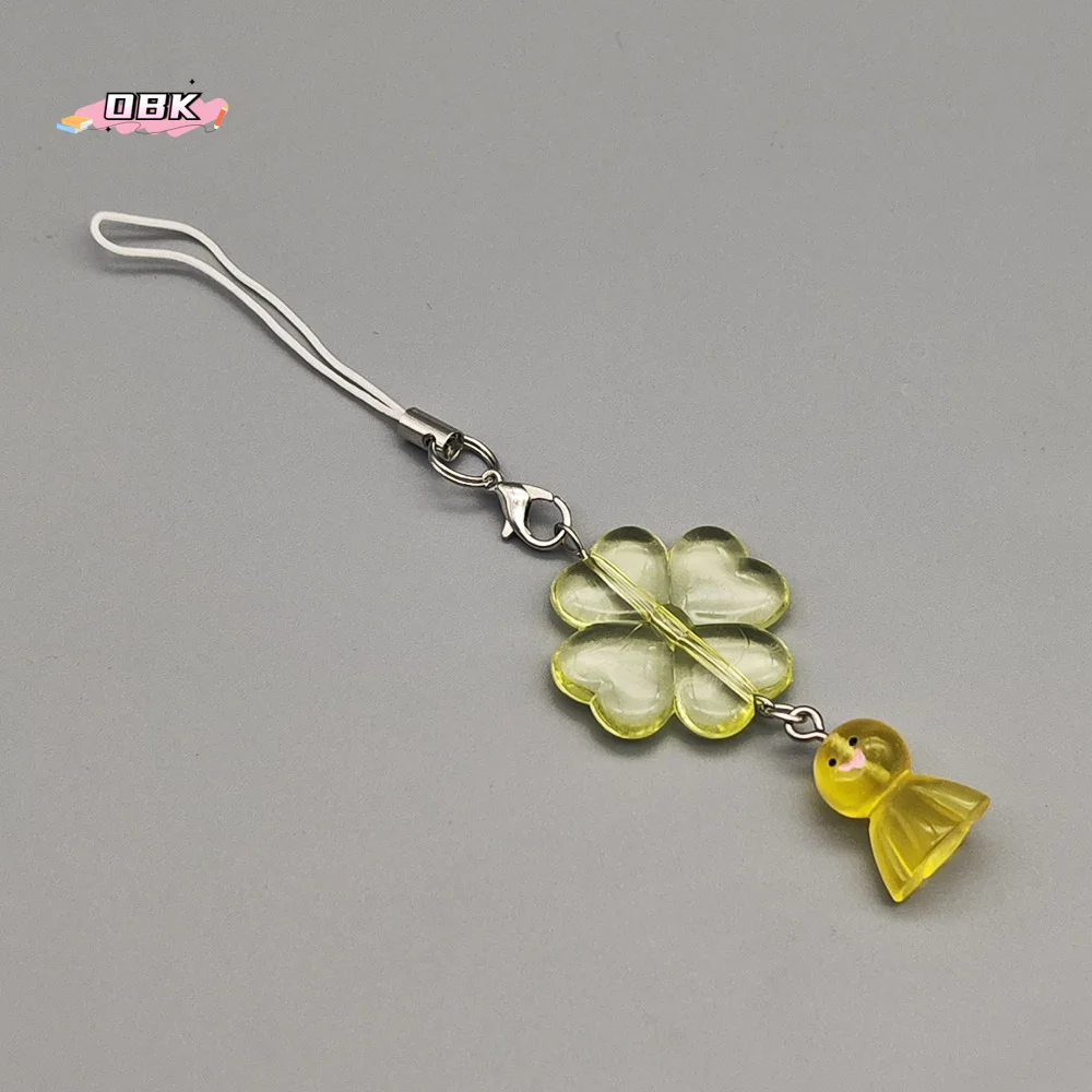 

Ремешок для телефона Sunny Doll, подвеска Y2K, милый, ручной работы, для мобильного телефона, шнурок, кулон «Счастливый лист клевера» для женщин и девочек