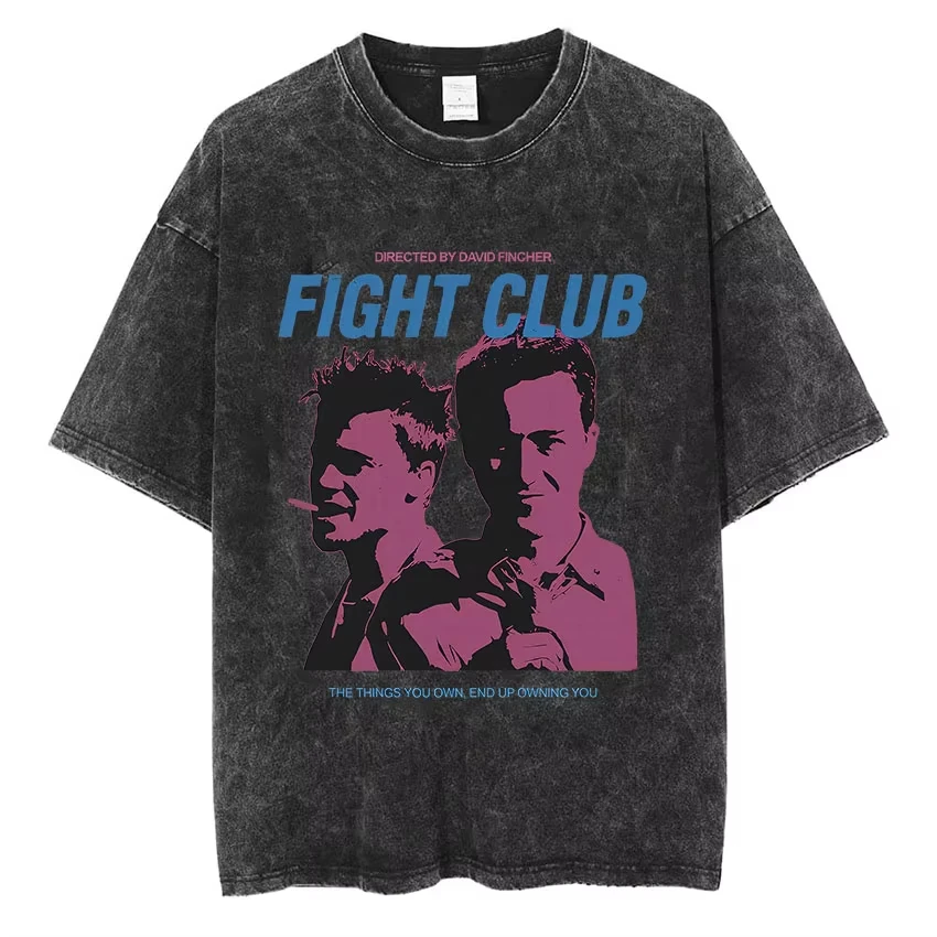 Hot Sale Movie Still Fight Club Mischief Mayhem Soap Vintage Washed Graphic Print T-Shirt Men Women Oversized Top Summer New Tee