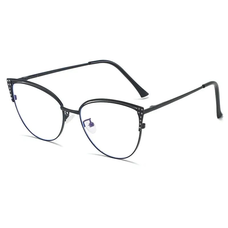 

2025 New Exquisite Diamond Studded Metal Eyeglass Frame for Women Anti Blue Light Glasses Fashionable Cat Eye Computer Goggles